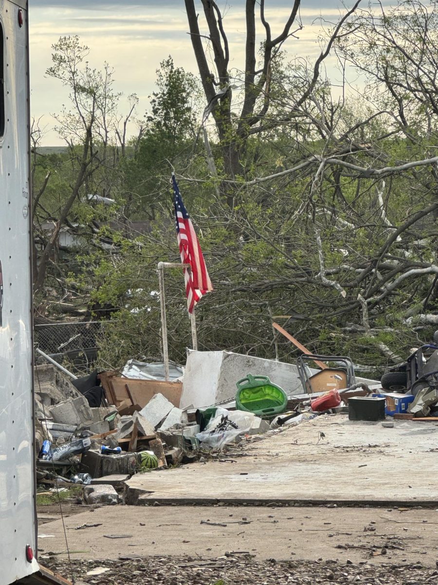 United (We)stmoreland Stands. A lone flag remains standing among the rubble on April 30, 2024 as residents survey the damage left behind. 