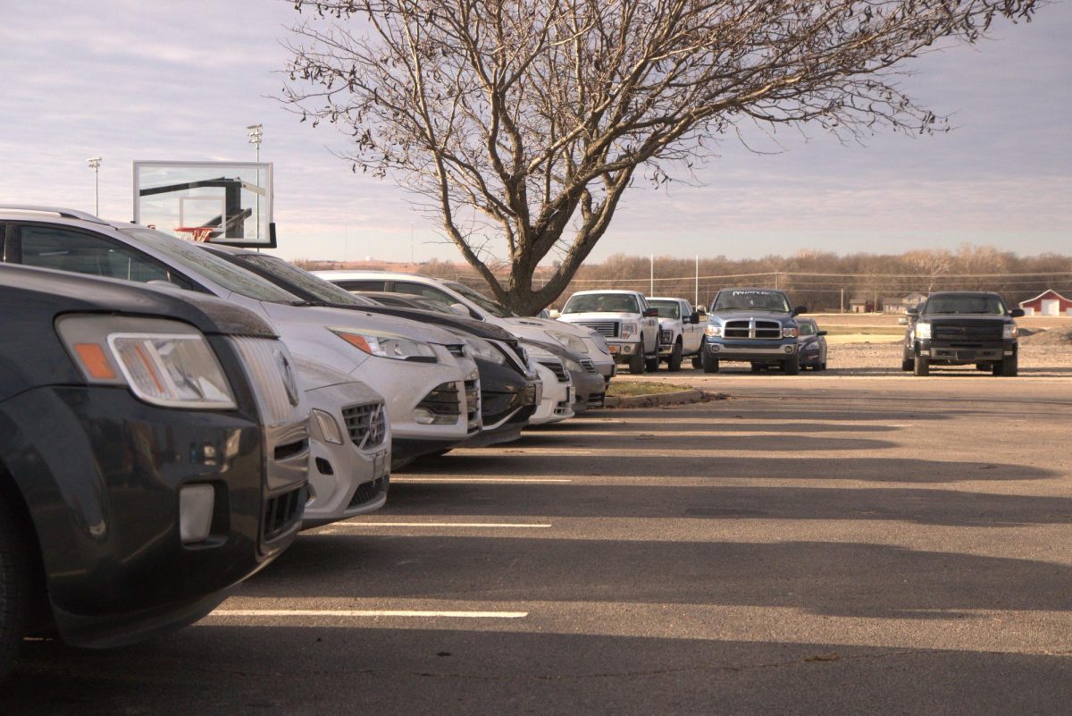 A line of overflowing parking at Rock Creek High School.