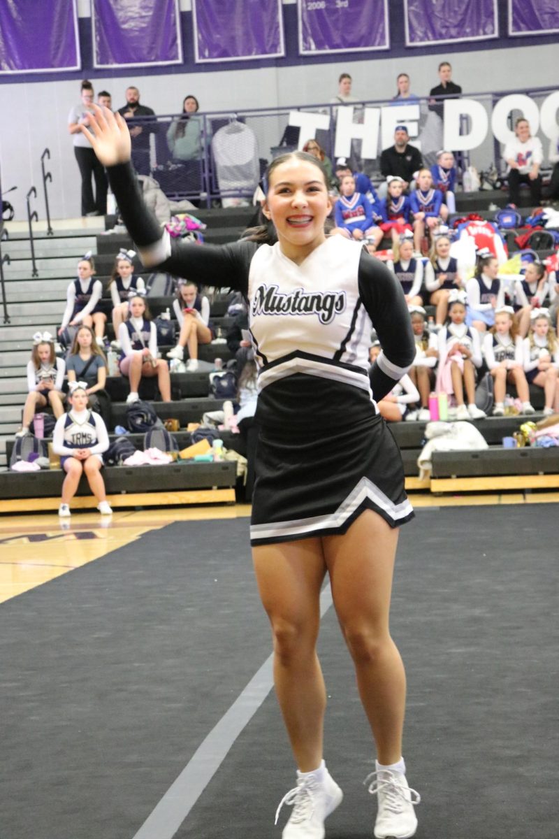 Keeping the spirits high, sophomore, Jalen Campbell is crushing the competition at the Cheer and Dance festival at Baldwin City on February 22, 2025 winning a Division 1 as a team. 