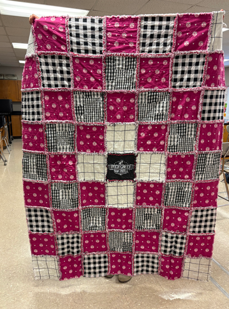 A special raffle for a handcrafted “Strike Out Cancer” quilt, themed for softball and this year’s tournament was made by softball parent and PTO member,  Melissa Louquet and tickets will be available for $5 per entry.